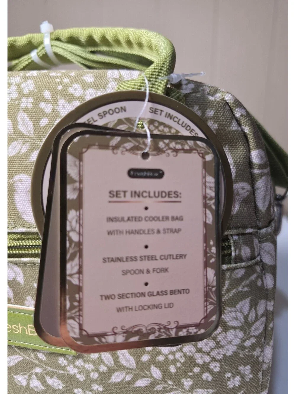 FreshBox Insulated Lunch Kit with Two Section Glass Bento and Stainless Steel Ut